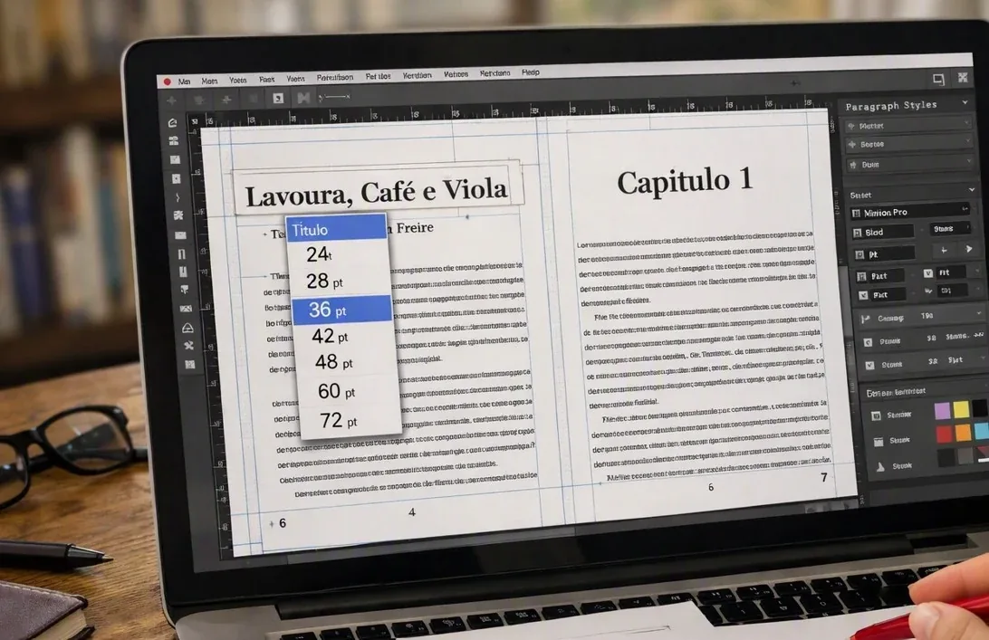 Diagramação de páginas de livro em computador