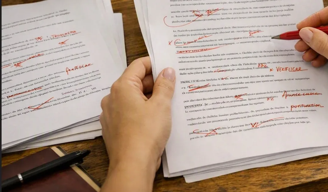 Revisão editorial de um manuscrito com anotações